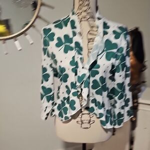 Elegant White Jacket with Green Leaf Design
